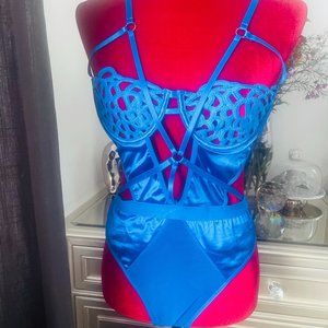 M/L  Royal Blue One Piece Hollow Out Ne…